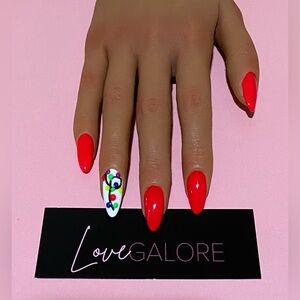 Handcrafted Press on Nails Red Christmas Glow in dark Medium Almond - Love Gal…